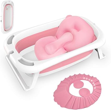 Baignoire Bebe Pliable Baignoire Enfant Avec Cadre Matelas Suspendu Thermometre Pp Rose Amazon Fr Bebes Puericulture