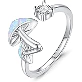 OHAYOO Mushroom Ring Adjustable S925 Sterling Silver Mushroom White Opal Open Ring Mushroom Ring Jewelry Gifts For Women