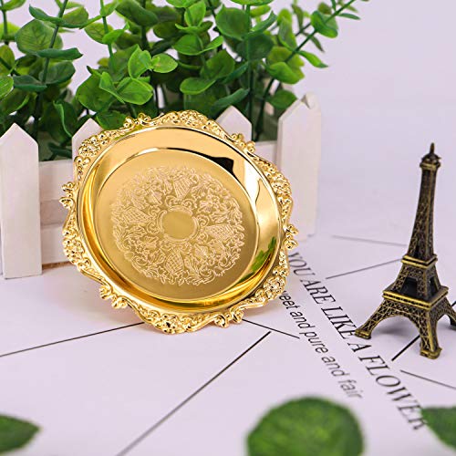 QTKJ 18K Plating Round Heavy Metal Charger Plate, Set of 7 Pieces Mini Cake Plates Metal Wedding Birthday Party Dish Cupcake plates(Gold)
