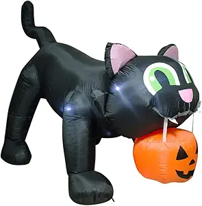 AJY 8 Feet Halloween Giant Black Cat with Pumpkin Inflatable LED Lights Decor Outdoor Indoor Holiday Decorations Blow up Lighted Yard Decor, Giant Lawn Inflatable Home Garden Party Favor Decoration