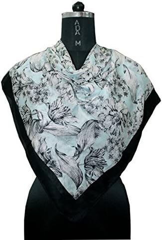100% Pure Silk Scarf Indian Floral Printed Neck Scarf Summer Stole Muffler Women’s Fashion Loop Scarves Indian Clothing Green &amp; Black Scarf Wrap