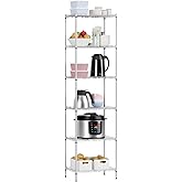 6 Tiers Wire Shelving 12" Dx17 Wx64 H Metal Frame Storage Shelves Easy Setup NSF Certified Storage Shelf Rack Shelf with Leveling Feet for Home Garage Kitchen Pantry, Chrome