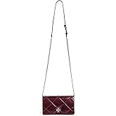 Tory Burch Women's Kira Diamond Quilt Distressed Chain Wallet On Chain, Dark Carmine, Purple, Red, One Size