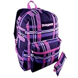 16.5 Inch Plaid Multi Compartment Backpack Student School Book Bag + Pencil Case