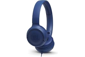 JBL Tune 500 - Wired on-ear headphones, JBL Pure Bass Sound, 1-button remote/mic, Tangle-free flat cable, Lightweight and foldable design, Ask Siri or Google Now (Blue)