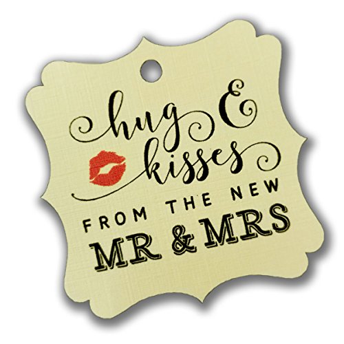 Summer-Ray 100pcs Cream/Ivory Elegant Square Hug & Kisses from the New Mr & Mrs Favor Tags Wedding Bridal Shower Anniversary