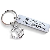 Custom Engraved Coordinates Keychain Aluminum Tag, Anniversary Gift Keychain, Special Occasion GPS Keychain with Anchor Charm