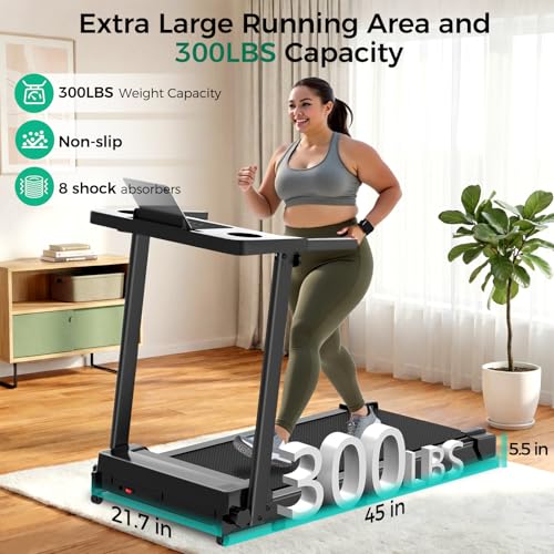 Walking Pad Treadmill, Foldable Small Treadmill for Home Office, 3.0 HP Brushless Motor with LED Display, 300 LBS Capacity, Quiet Capacity Compact Quiet Desk Treadmill