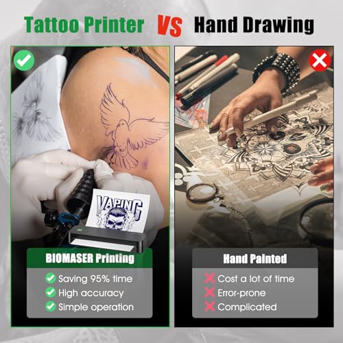 BIOMASER Tattoo Printer Wireless Tattoo Stencil Printer for Tattooing- Bluetooth Tattoo Transfer Stencil Machine Thermal Printer Copier with 10pcs Transfer Paper