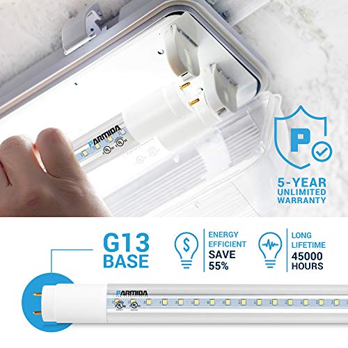 PARMIDA 20-Pack LED T8 Hybrid Type A+B Light Tube, 4FT, 18W (40W Replacement), Clear Cover, Single-End OR Dual-End Powered, 4000K (Cool White), 2565LM, Works with/Without Ballast, UL & DLC