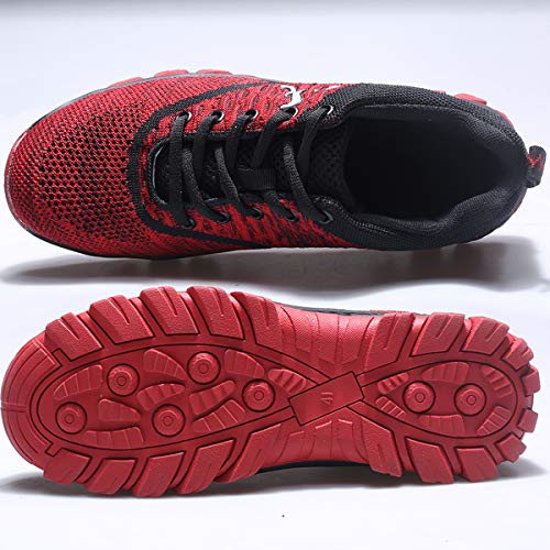 SUADEX Steel Toe Shoes for Men and Women Industrial Construction Work Safety Shoes Sneakers, Outdoor Hiking Trekking Trail Composite Shoes 118-Red Size 9 Women / 7.5 Men - Thumbnail 2
