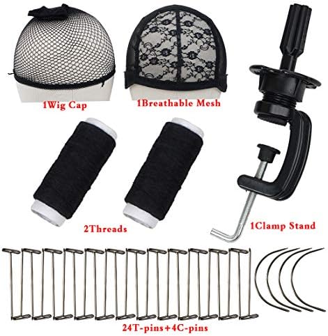 YEBO A Wig Cap, A Breathable Mesh, 4C-shaped Pins and 24 T-shaped Pins and 2 Theads for Wig Making (Mixed)