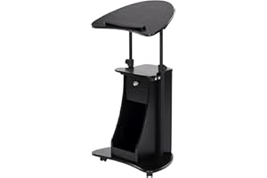 HOMCOM Mobile Laptop Cart, Sit-to-Stand Computer Desk with Drawer, Height Adjustable Rolling Podium Desk Stand with Swivel Top & Storage, Black