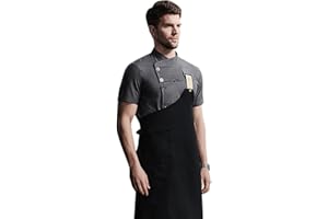 LENMIPOT Men's Fashion Chef Coat Back Breathable Hidden Vent Chef Uniform Chef Jacket Set (Coat+Apron)