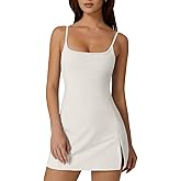 QINSEN Womens Spaghetti Strap Tennis Dress with Shorts Workout Side Slit Active Golf Dresses
