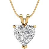 Clara Pucci 14K Yellow Gold Plated Solitaire 16" Box-Chain Necklace - Sterling Silver 2ct Heart Cut Diamond Pendant