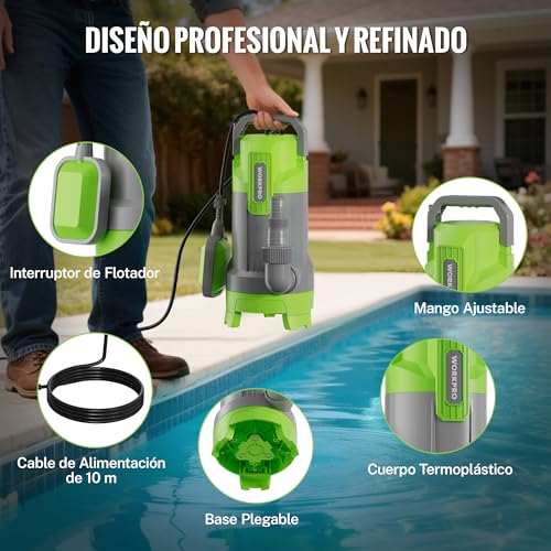 WORKPRO Submersible Dirty Water Pump 700 W, Water Pump with Float Switch, Maximum Flow Rate 17,000 L/h, Immersion Depth 7 m, for Basements, Pools and Garden Drainage