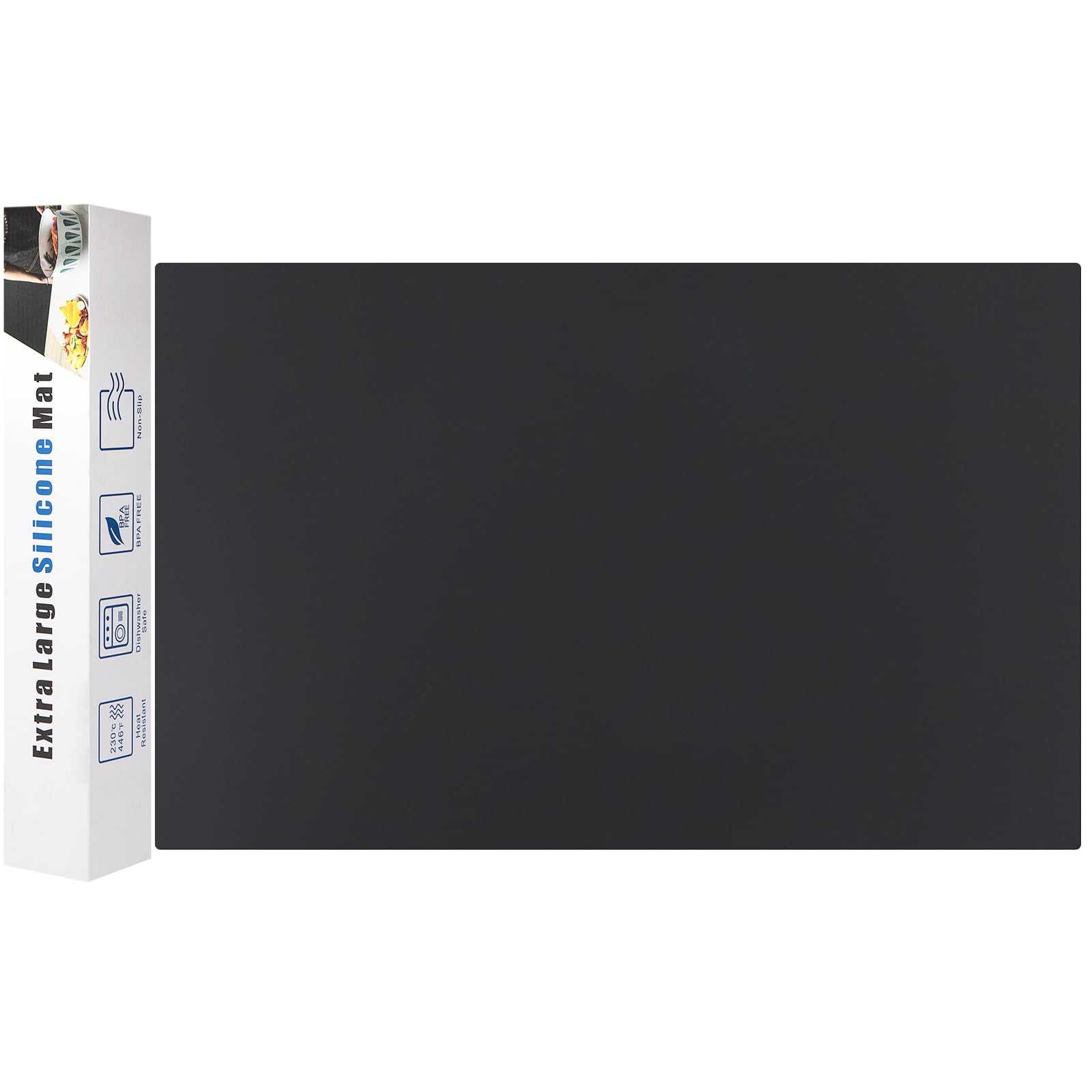 Photo 1 of Silicone Mats for Kitchen Counter Thicker Extra Large Heat Resistant Mats Countertop Protector Liners for Bottom of Oven Air Fryer Coffee Maker, 24" x 16" x 2 mm, Black
