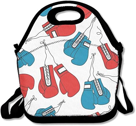 Resuable Lunch Bag Tote Bag for Men Women Kids Polyester with Zipper Shoulder Strap (Boxing Gloves)