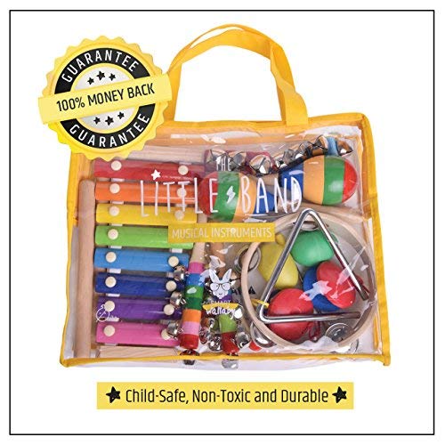 SMART WALLABY Toddler Musical Instruments Set with Xylophone. 15 Pcs. Kids Wooden Toy Percussion Set with a Free Carrying Bag (Little Band) - Thumbnail 4