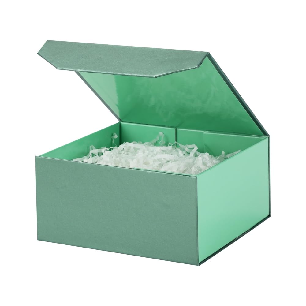Photo 1 of 1 Pcs 6x6x3 Inch Green Magnetic Gift Box Small Magnetic Box with Crinkle Paper Green Small Gift Box with Shredded Paper Luxury Gift Boxes with Lids for Presents