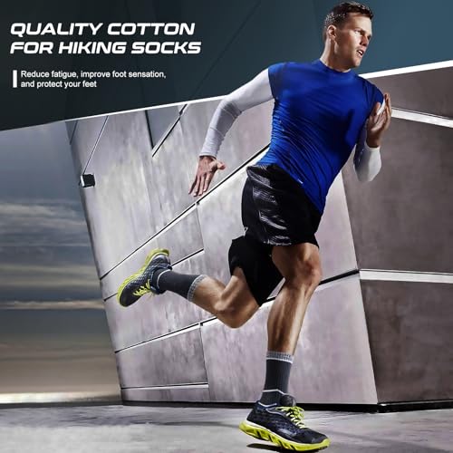 inaWarm Men's Cotton Hiking Socks, 5 Pairs, Cushioned and Breathable | 85% cotton with full cushioning and breathable mesh; moisture-wicking crew socks for walking, trekking, work and sports