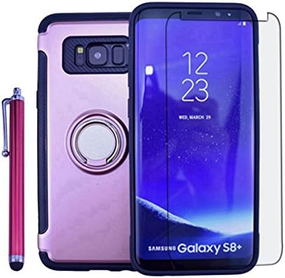 Galaxy S8 Plus Case Shockproof Heavy Duty Dual Layer Protection Cover Kit DiGDry With Kickstand Ring Grip Hold 【Magnetic Metal Plate】 【Free Screen Protector+Pen】 for Samsung S8 Plus (Rose-Gold)
