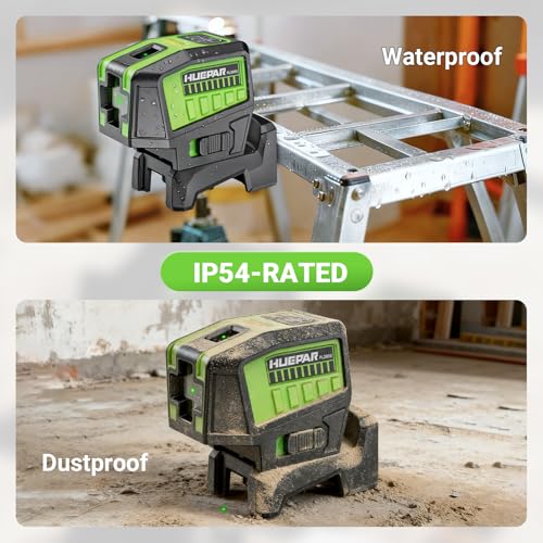 Huepar 3 Point Laser Level, Self Leveling Plumb Dot Laser with Magnetic Base, 98-165Ft Green Laser Alignment Tool for Framing, Electrical & DIY – PL300G