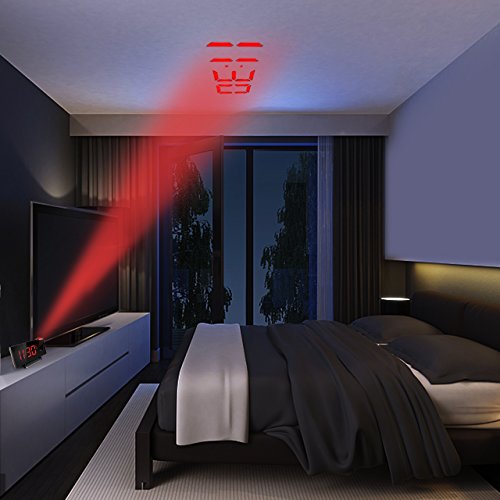 Atmoko [Update Version Projection Clock, [Curved-Screen] Digital Alarm Clock, FM Clock Radio with USB Charging, Dual Alarm, 5'' LED Display Projected Time on Ceiling, Battery Backup, Red - Thumbnail 5