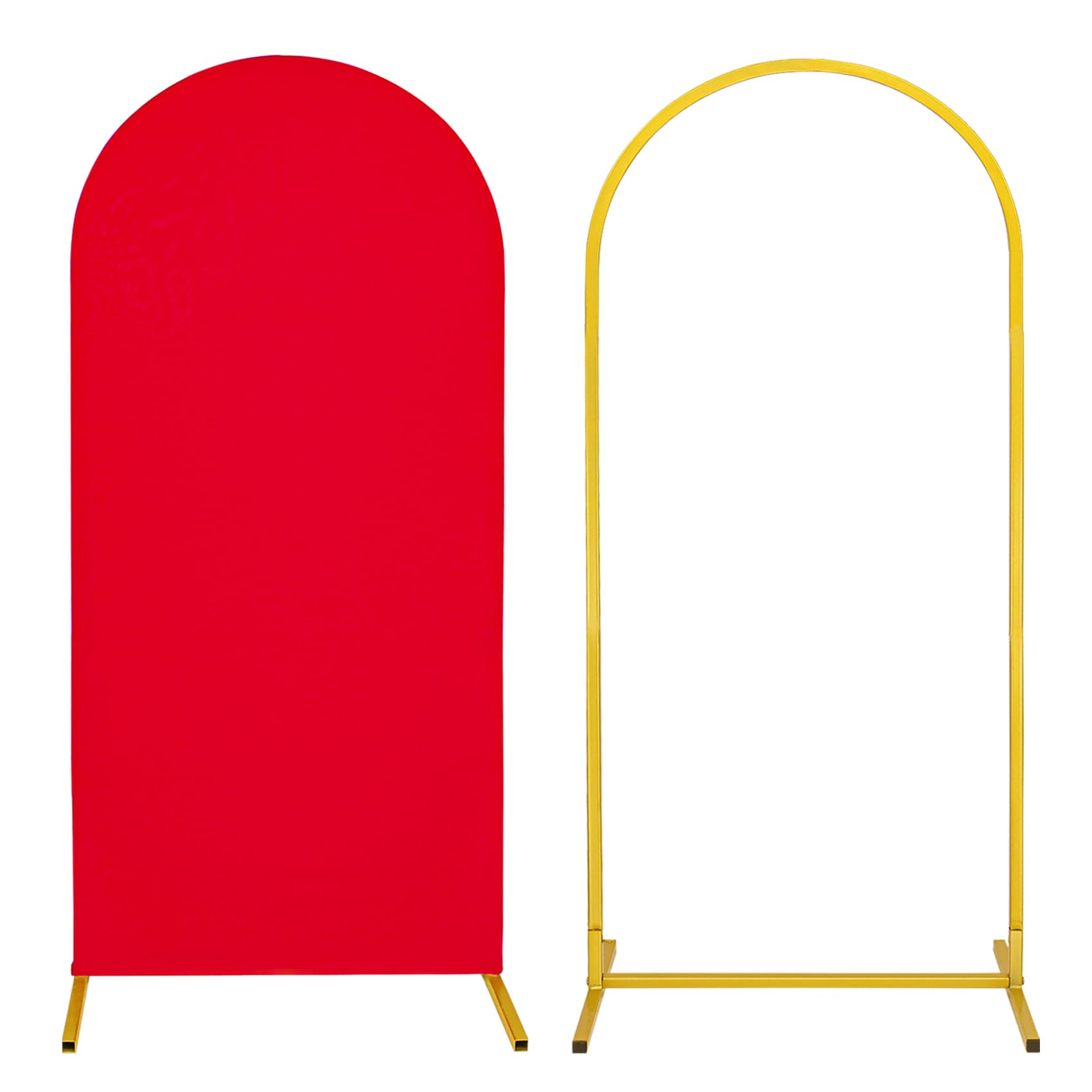 Photo 1 of **PARTIAL SET/COVER ONLY** Metal Arch Stand and Cover Set,1 Red Spandex Fitted Backdrop with 1 Gold Wedding Arched Stand Frame for Parties Birthday Baby Shower Bridal Banquet Decoration (6FT)