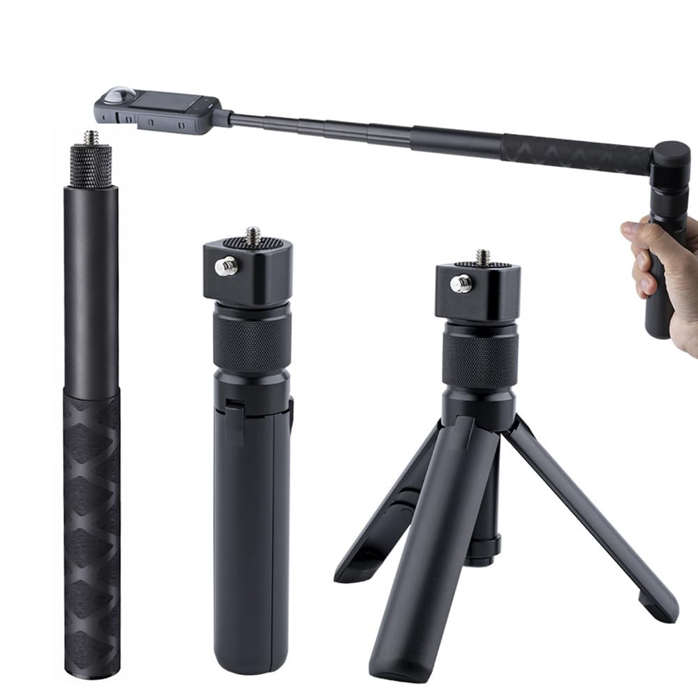 Bullet Time Handle Tripod Rotating Grip with Invisible Selfie Stick for Insta360 X5/X4, DJI OSMO Pocket 3, GoPro,1/4" Thread, 6 lbs Capacity, Compact Selfie Stick & Tabletop Tripod (47 inches)