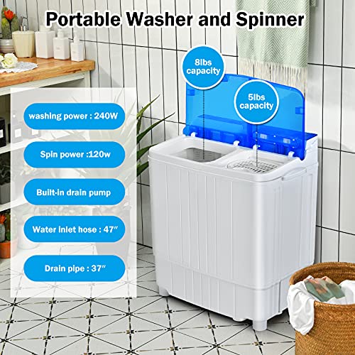 COSTWAY Portable Washing Machine, SemiAutomatic Twin Tub 13lbs Compact
