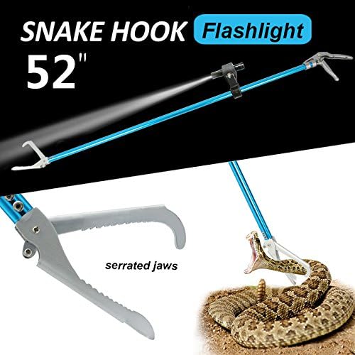 Snake Tongs Professional Standard Snake Catcher Reptile Grabber Rattle Wide Jaw Handling Tool with Blue Coating and Good Grip Handle by Flinelife,Smart Bright Flashlight