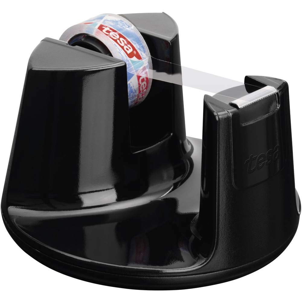 tesafilm Compact Adhesive Tape Desk Dispenser - Black Includes 1 Roll of tesafilm Crystal 10 m x 15 mm