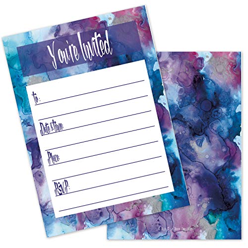 All Occasion Party Invitations (20 Count with Envelopes) Pretty Blue Purple Watercolor Invites - Kids or Adults Birthday, Baby Shower, Retirement Party Announcements - Thumbnail 2