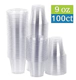 TashiBox 9 oz Disposable Plastic Party Cups, Tumblers, 100 Count, Crystal Clear