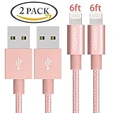 Lightning Cable, JOOMFEEN 2Pack 6FT Extra Long Nylon Braided 8pin USB Cable Charging Cord for iPhone 7/7 plus/6/6s/6 plus/6s plus, 5c/5s/5/SE, iPad Air/Mini, iPod Nano/Touch (Rose Gold)