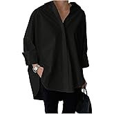 WDIRARA Women's Oversized Button Down Shirts Long Sleeve Work Office Blouse Dressy Tops