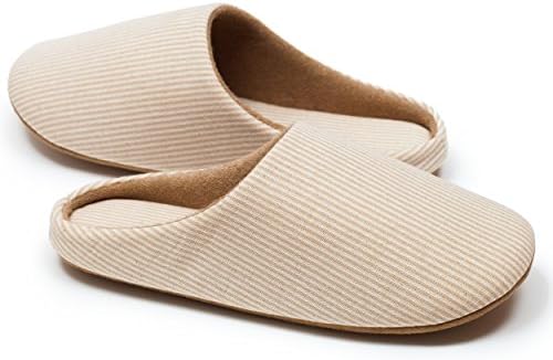 Relaxed Foot Slippers | Organic Cotton &amp; Memory Foam | 1 Pair with Storage Bag (Large, Beige)