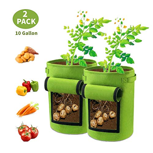 YUKING Potato Grow Bags 2 Pack 10 Gallon Aeration Fabric Pots, Potatoes Growing Containers with Handles, Plants Planting Bag Planter for Garden,Vegetables, Etc(Green)