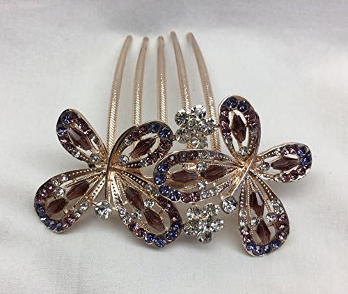 Gorgeous Rosegold-tone Hair Jewelry Butterfly Pattern Crystal Rhinestone Hair Pin Hair Barrette Hair Clips Hair Clip Comb -Large- Amethyst Color
