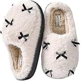 Uewidiod Women's Cute Plush Home Butterfly Knot Cotton Comfortable Thick Bottom Outdoor Winter Indoor Soft Warm Slippers