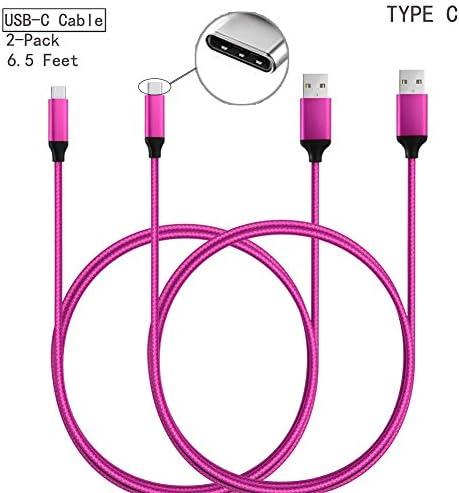 USB C Charging Cable 6.5 Ft,[2Pack] Extra Long Nylon Braided Type C to USB A Charger Cord for LG G6/G5/V20, Samsung Galaxy S8 Plus, Google Pixel Xl, GoPro Hero 5, Nexus 5X/6P-Pink
