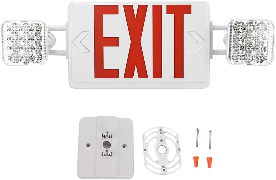 Nannday LED Emergency Exit Sign Light, Waterproof Emergency Exit Lighting Sign Combo Safety Evacuation Indicator Lamp Dual Head Light for Public Place Commercial Lighted