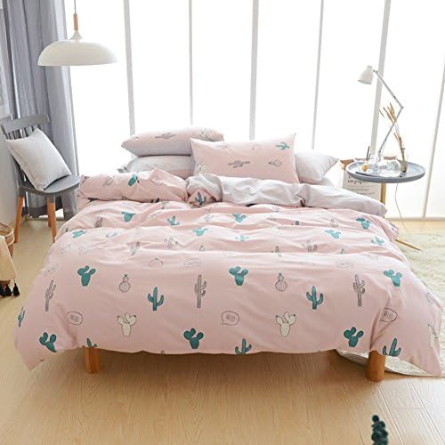 Adyonline Pink Cactus Cotton Duvet Cover Set for Girls Teens(1duvet cover,2 pillowcase)Reversible Comforter Cover,Breathable,Hypoallergenic,Healthy\Twin