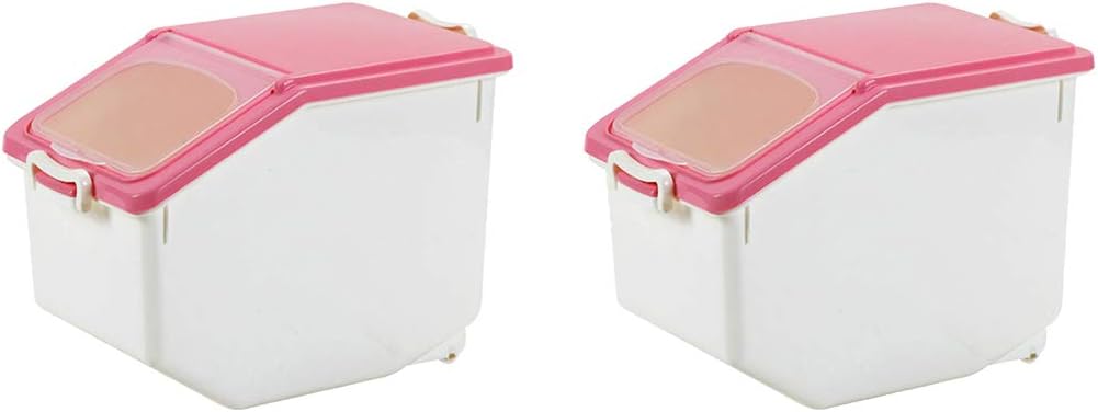 GODNECE 2Pcs Rice Storage Container 10KG, Rice Box Storage Flour Storage Container Large with Scoop (Pink)