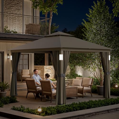 10x12 Patio Gazebo with LED Lights, Bluetooth Speakers, Mosquito Netting & Privacy Curtains image 23