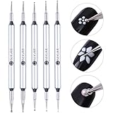 CoulorButtons 5Pcs UR Sugar Double-ended Metal Marbling Dotting Pen Dot Flower Pen Manicure Nail Art Tool Set