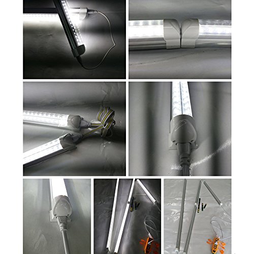 8FT Integrated LED Tube Light V Shape 72W (150W Fluorescent Equivalent), Works without T8 Ballast, Plug and Play, Clear Lens Cover, Cold White 6000K Pack of 6 - Thumbnail 6