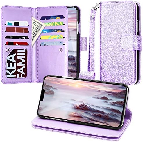 Casewind iPhone 11 Pro Case, iPhone 11 Pro Wallet Case with Kickstand [9 Card Slot] [2 Cash Pocket] [Magnetic Closure] Glitter PU Leather Women Flip Wallet Case for iPhone 11 Pro - 5.8 inch,Purple